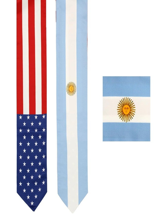 LLBFHH USA And Argentina Flag Graduation Stole, Satin Embroidery Graduation Sash for International Students, 72 Inch Length. - Image 5